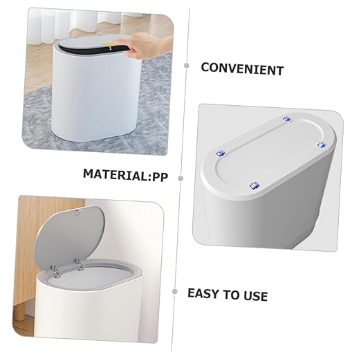 Happyyami Lidded Trash Can Press Type Cover Nordic Style Household Waste Basket for Bathroom Kitchen Bedroom Living Room Compact Lightweight Design Made of Material