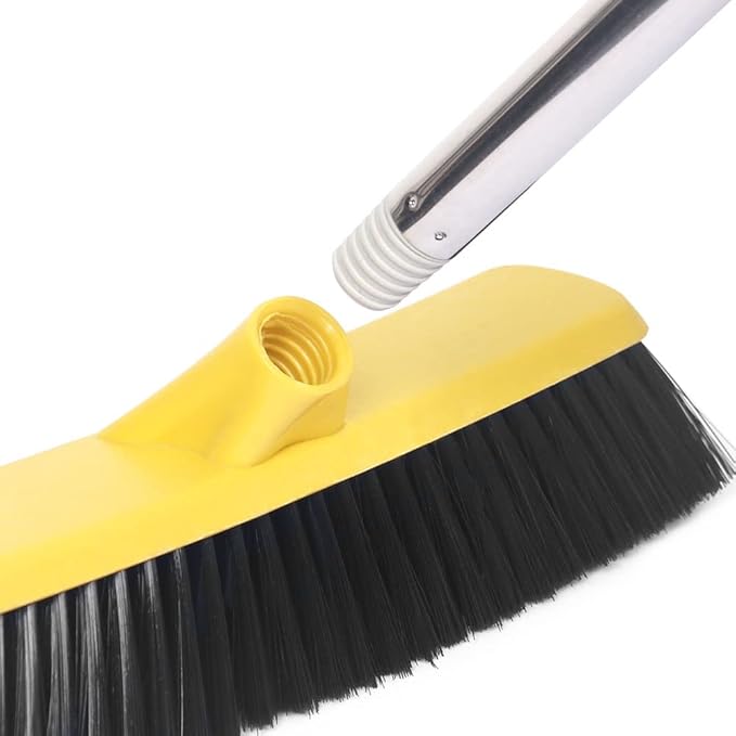 Push Broom with Long Handle Floor Brush 49.6 inch Soft Bristle Broom 12.2 Wide for Cleaning Bathroom Kitchen Patio Garage Deck Tile Floor
