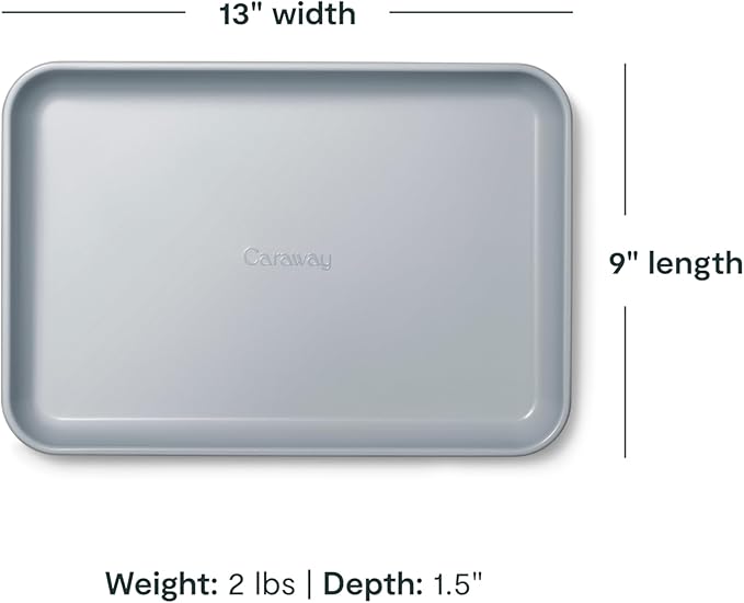 Caraway Nonstick Ceramic Small Baking Sheet Duo (9x13”) – Non-Toxic PTFE &amp PFOA Free – Oven Safe – Aluminized Steel Core – Mini Sheet Pan for Baking Roasting &amp More - White