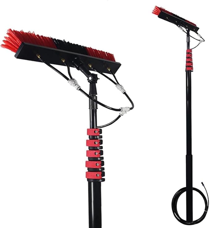 Glass Cleaning Brush Home Water Fed Telescopic Pole Kit Solar Panel Brush Rotating for Photovoltaic PanelExtendable Window Cleaning Pole Kit with Water Fed Brush 7.2M Pole for Outdoor Clean