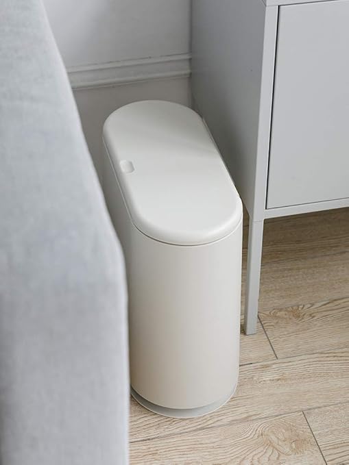 Sooyee 10 Liter Rectangular Plastic Trash Can Wastebasket with Press Type Lid2.4 Gallon Garbage Container Bin for BathroomPowder RoomBedroomKitchenCraft RoomOffice (Cream White)