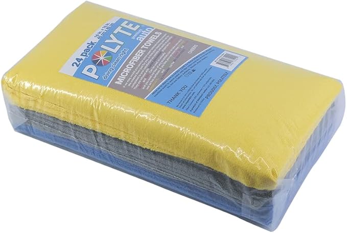 POLYTE Microfiber Cleaning Towel Ultrasonic Cut Edgeless (16x16 24 Pack Premium BlueGrayYellow)