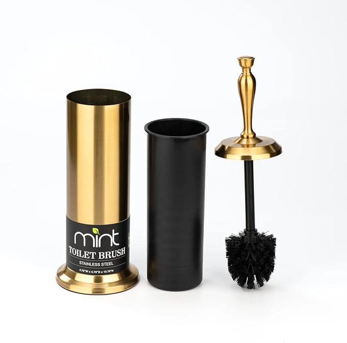 J&ampV TEXTILES Toilet Brush Toilet Bowl Brush with Extra Long Handle Durable Bristles Toilet Scrubber and Covered Holder for Toilet Brush Set for Bathroom Cleaning (Aged Brass)