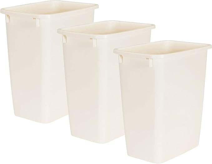Rubbermaid 21 Quart Traditional Kitchen Bathroom and Office Rectangular Plastic Open Wastebasket Trash Can Bisque (3 Pack)