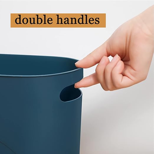 zoocatia Small Trash Can Garbage Can Container Bin with Handles 3 Gallons Plastic Wastebasket for Bathrooom Bedroom Office Kitchen Laudry Room Dorm Room - Black + Blue-Green