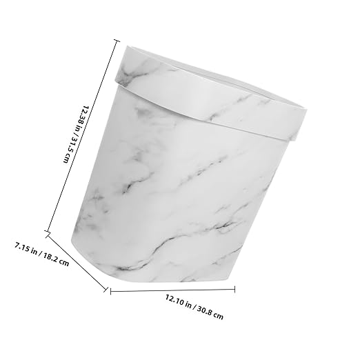 Marble Pattern Garbage Can for Bathroom and Bedroom Space-Saving Trash Box with Decorative White Marble Design Compact Wastebasket for Home Kitchen Office Use