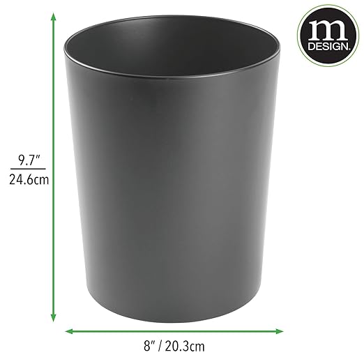 mDesign Round Metal Small 1.7 Gallon Recycle Trash Can Wastebasket Garbage Container Bin for Bathrooms Kitchen Bedroom Home Office - Durable Stainless Steel - Mirri Collection - Graphite Gray