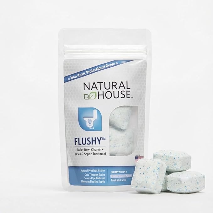 Natural House Flushy - Probiotic Toilet Bowl Cleaner Pods - Septic Safe - Removes Hard Water Stains - Fresh Mint Scent - 60 count