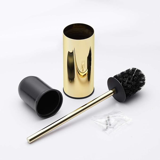 BGL Toilet Brush Holder Gold Stainless Steel 304 Gold Round Freestanding Toilet Bowl Brush and Holder for Bathroom