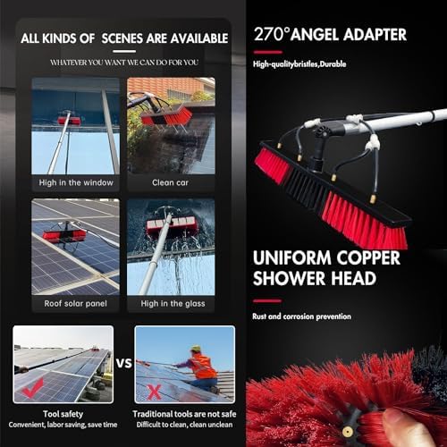 Telescopic Pole Kit Cleaning BrushWater Fed Extension Brush Solar Panels Cleaning Brush 12ft-36ft Outdoor Window Cleaning System Water Fed Telescopic Extension Pole Cleaning Kit3.6M/12FT