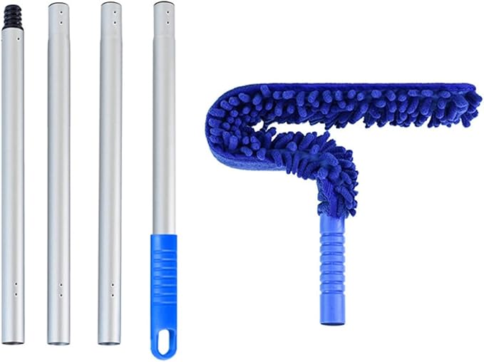 Microfiber Ceiling Fan Blade Cleaning Duster Kit Removable Flexible Cobweb High Dust Removal Dusters(Blue 4 Sections)