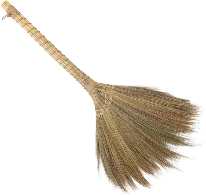 Outdoor Broom for Floor Cleaning 43.3'' Length Heavy-Duty Natural Grass Broom for Sweeping Concrete Courtyard Garage Patio Indoor Home Kitchen Office Lobby