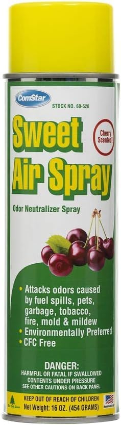 ComStar Sweet Air Spray 16 Ounces Aerosol Odor Neutralizer Spray With Strong But Pleasant Cherry Scent Works Fast to Eliminate Unwanted Fuel Garbage HVAC Odors Made In USA (PACK OF 6)