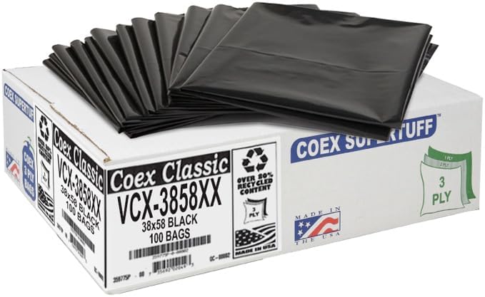 Aluf Plastics 55-60 Gallon Trash Bags - 1.7 MIL (eq) Black Heavy Duty Trash Can Liners - 38 x 58 - Pack of 100 - For Contractor Industrial Commercial &amp Outdoor