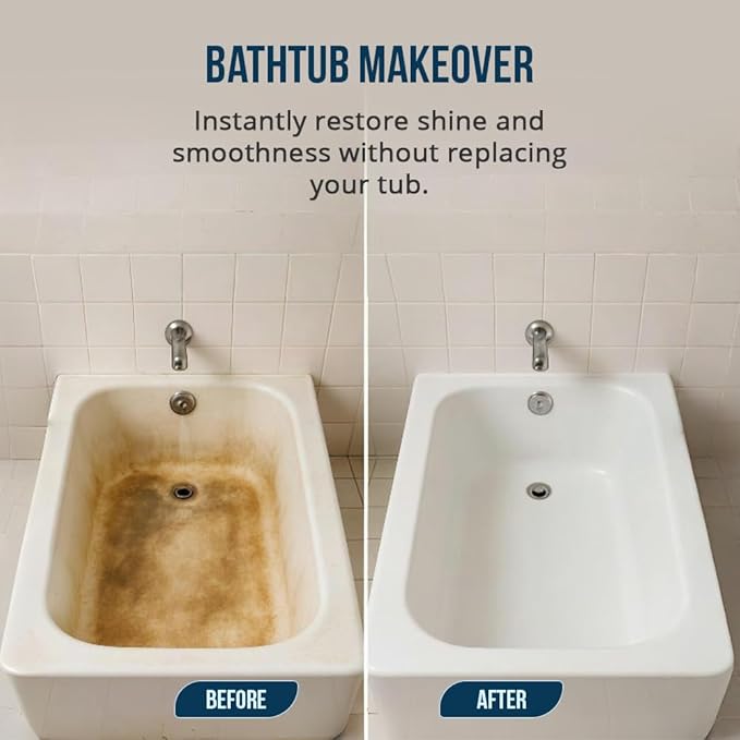 Ekopel 2K Bathtub Wax | Polish &amp Seal for Porcelain &amp Fiberglass Tubs | Watermark &amp Scum Repellent | Easy DIY Shine
