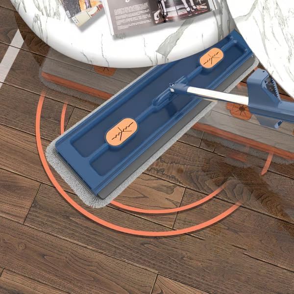 Large Flat Mop Portable Mop 50 Inch Washable Reusable Microfiber Pads (Blue 2Mop)