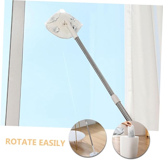 Wakauto Household Dust Mop with Dry Cleaning Triangle Shaped Rotatable Floor Duster for Hardwood and Tile Floors 1 Mop with Dry Tissue for Easy Dust Removal