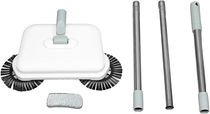 Hand Push Sweeper 2 in 1 Wet Dry Use Manual Sweeping Mop with 360 Degree Rotating Head Lightweight Quiet Floor Cleaner for Wood Tile Hard Surfaces Includes Soft Coarse