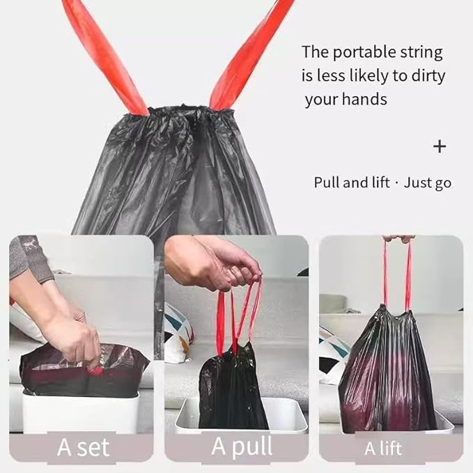 Drawstring Trash Bags 5 Roll 75 Count17.72 x 19.69 inches Heavy Duty Garbage Bags Multipurpose Trash Liners for Home Kitchen Outdoor Use (Black 17.72 x 19.69 inches)