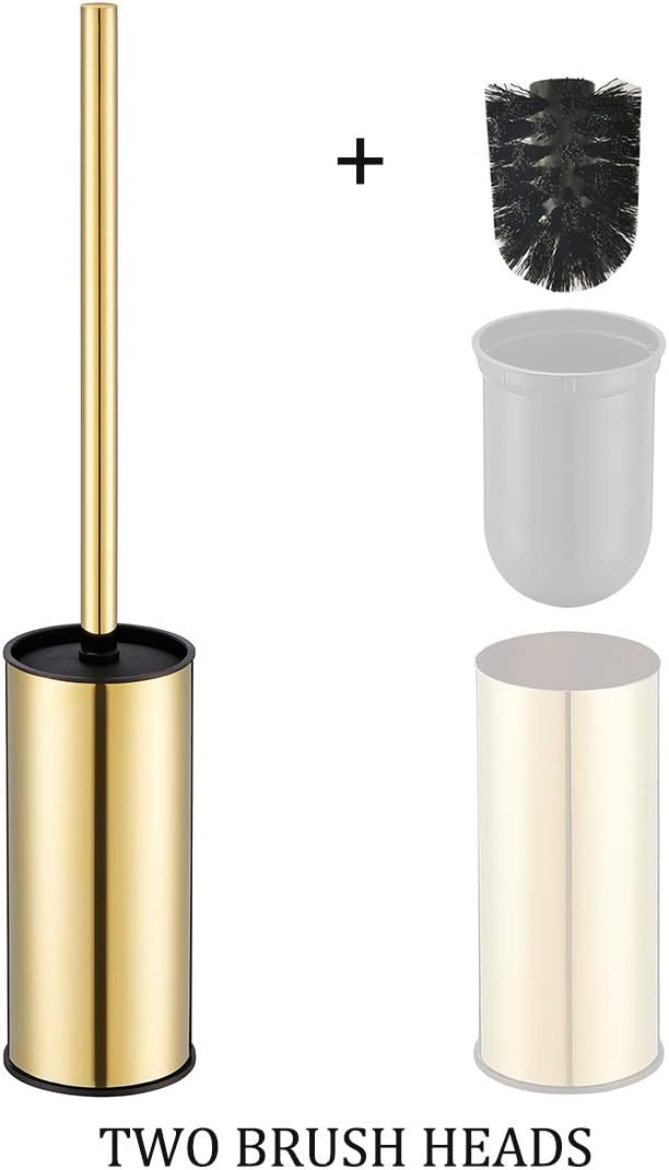 BGL Toilet Brush Holder Gold Stainless Steel 304 Gold Round Freestanding Toilet Bowl Brush and Holder for Bathroom