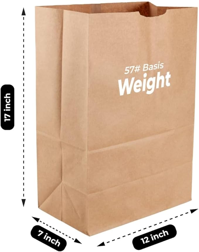 Heavy Duty 57 Lb Large Brown Paper Bag – 50 Count Eco-Friendly Shopping Bags Great for Grocery Retail and More – Strong Durable and Reusable