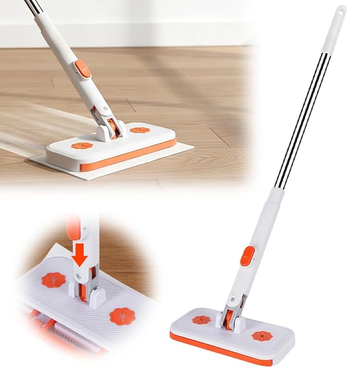 Convenient Cloth Changing Mini Mop No-Touch Dirty Cleaning Flat Dust Mop Rotating Automatic Cloth Changing Mop for House Wall Bathroom Toilet Corners Door Window (White-1pcs)