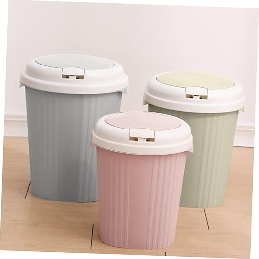 Waste Basket Push-Type Trash Can Compact Wastebasket Non-Slip Base Industrial Look