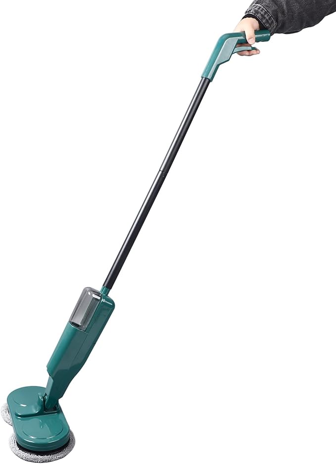 Electric Mop Lightweight Cordless with Water Sprayer 2000mAh Lithium Battery Adjustable Rod White - Quiet Operation Retractable and Rotatable Ideal for Hardwood and Tile (Green)