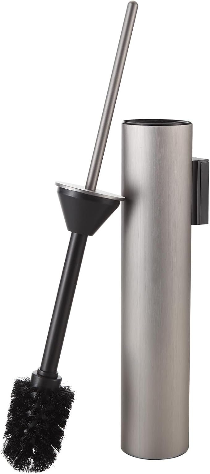 BGL Toilet Brush and Holder Set Brushed Nickel Wall Mounted for Bathroom Round Design