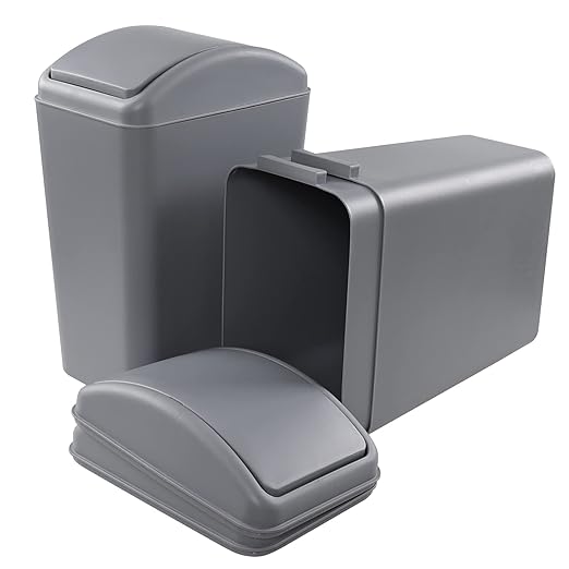 3 Pack 4.5 Gallon Plastic Garbage Can with Swing Lid Swing-top Trash Bin Gray