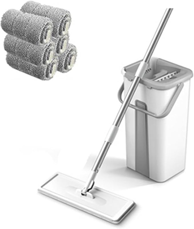 Mop Floor Squeeze with Bucket Flat Rotating for House Home(Bucket-mop-6cloth)