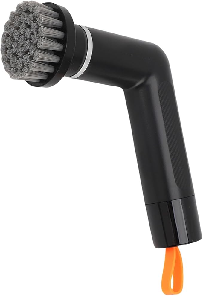 Cordless Cleaning Brush Scrubber Waterproof Bathroom Cleaner with 4 Replaceable Heads White - Powerful Motor Adjustable Speeds Ideal for Tile and Grout (Black)