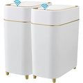 Yatmung 2-Pack - Automatic Compact Trash Can with Touchless Lid Smart Garbage Can - Waste Basket for Bathroom Bedroom Laundry Room Small Spaces - Motion Sensor Trash Bin - White with Gold Edge
