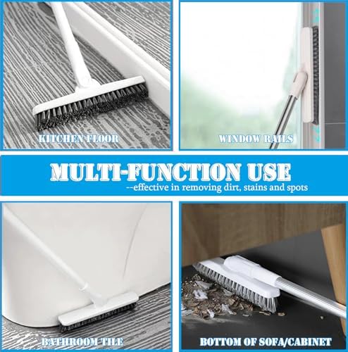 V Shape Grout Brush with Long Handle - 51 Stiff Bristle Floor Scrubber for Bathroom Shower Tile Patio Garage Kitchen Wall &amp Deck Cleaning (Off White)