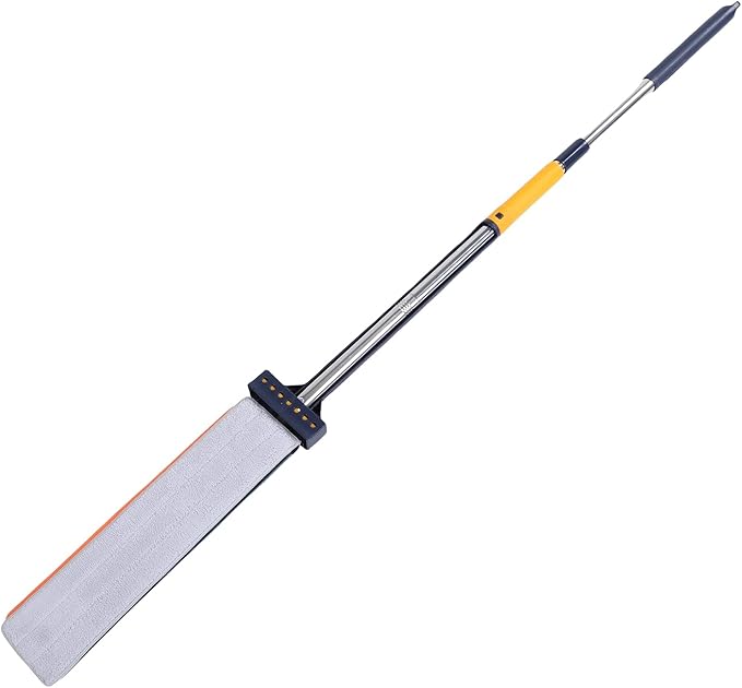 Yinhing Flat Mop System with 6 Reusable Microfiber Pads Stainless Steel Handle Efficient Dewatering Scraper Ideal for Floor Types Dark Blue Design for Home and Office (Dark Blue+6 Microfiber