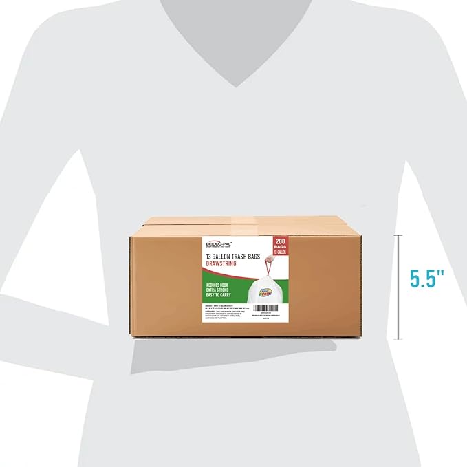 Tall Kitchen Drawstring Trash Bags 13 Gallon 200 Count Heavy Duty White &amp Unscented Can Liners