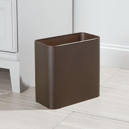 mDesign Small Metal 2.4 Gallon/9 Liter Trash Can Wastebasket Garbage Bin for Bathroom Slim Rubbish Waste Bin Trashcans - Mirri Collection - Bronze