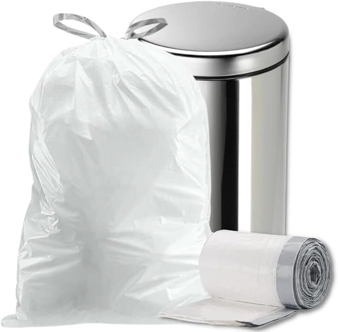 Plasticplace 18 Gallon Trash Bags │ 2.0 Mil │ White Drawstring Garbage Can Liners │ 25.5''x28 (80 Count)