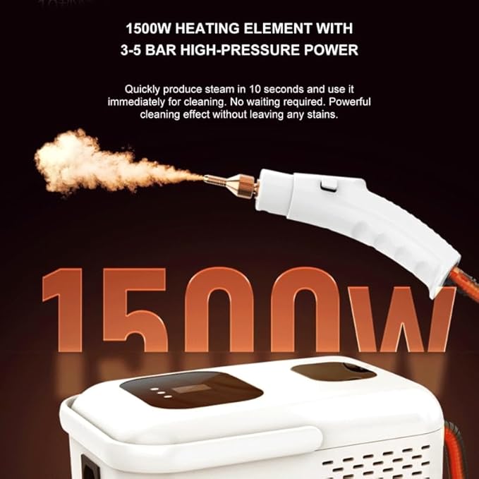 Handheld Steam Cleaner 1500W High-Pressure Steamer for Cleaning 1-99 Min Timer &amp 6 Steam Settings 1.2L Capacity with Brush Heads Ideal for Kitchen Bathroom Tile and Car Interior