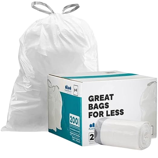 Plasticplace Custom Fit Trash Bags simplehuman Code H Compatible 8-9 Gallon 30-35 Liter18.5 x 28 200 Count White &amp Custom Fit Trash Bags Simplehuman Code H Compatible 30-35 Liter