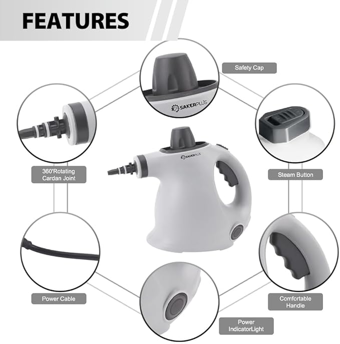 Handheld Steam Cleaner1050W Pressure Steamer for KitchenBathroon CleaningFast Heat-Up for Deep Cleaning of Tile GroutUpholsteryCar Interior (1 Set Steam Cleaner + 4 Fiber Cloths)