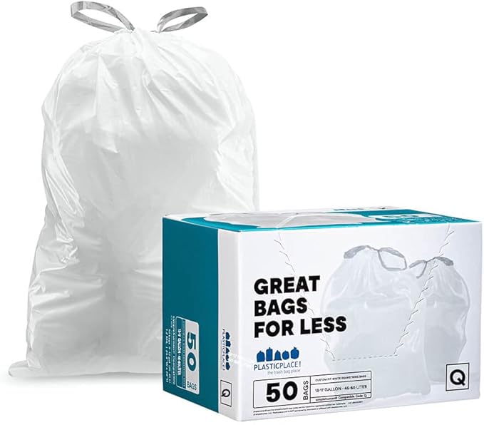 Plasticplace Custom Fit Trash Bags │ White Drawstring Garbage Liners 40-65 Liter │ 25.25'' x 32.75'' &amp Trash Bags │simplehuman (x) Code J White Drawstring Garbage Liners 38-40 Liter │ 21'' x 28''