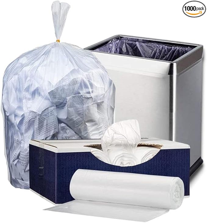 Plasticplace 7-10 Gallon Trash Bags│8 Microns│Clear Garbage Can High Density Liners│24 x 24 (1000 Count)