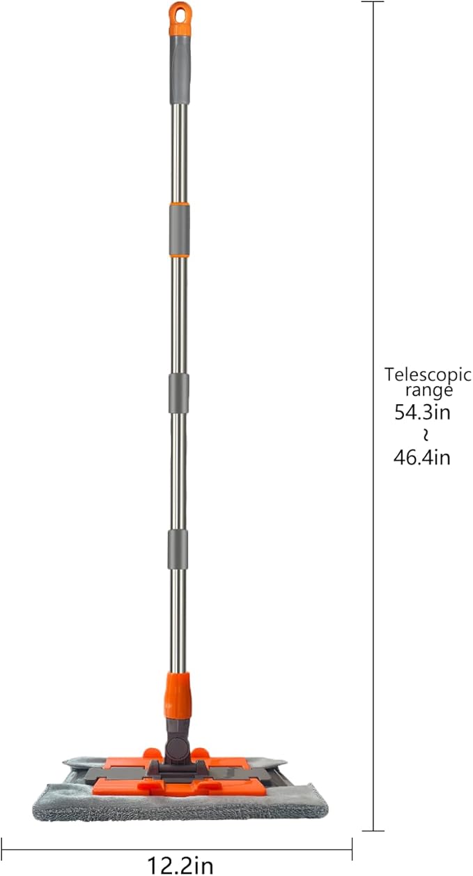 Professional Microfiber Mop Includes 2 Reusable Mops Head and 1 Scrub Brush Ideal for Hardwood and Tile Floor Cleaning Stainless Steel Telescopic Handle Rotating mop Head