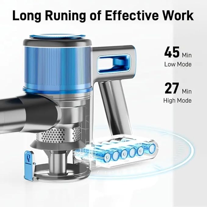 KIKETECH Cordless Vacuum Cleaner 8 in 1 Vacuum Cleaners1.7 L Dust Cup Rechargeable Vacuum Pet for Hair Carpet Hardfloor (Dark Blue)
