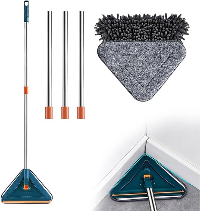 Wall Cleaner Mop with Long Handle 2025 Upgrade 360° Rotatable Adjustable Triangle Cleaning Mop Extendable Wall Washer Cleaner Tool for Floor Walls Ceilings and Baseboards (Blue Set A)