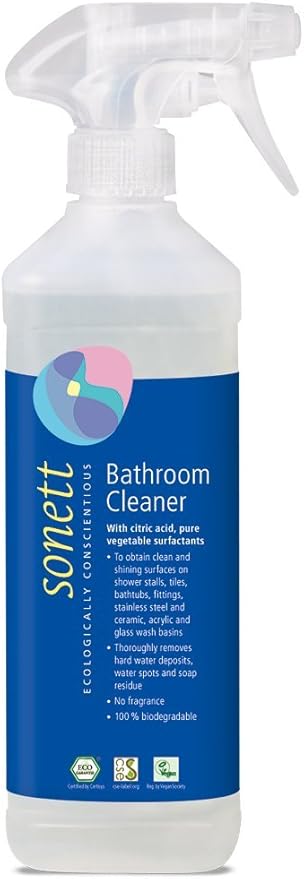 Sonett Organic Bathroom &amp Shower Cleaner Spray Removes lime scale deposits in hard-to-reach places and cleans fittings stainless steel floor tiles and shower walls (17 fl. oz. Pack of 6)
