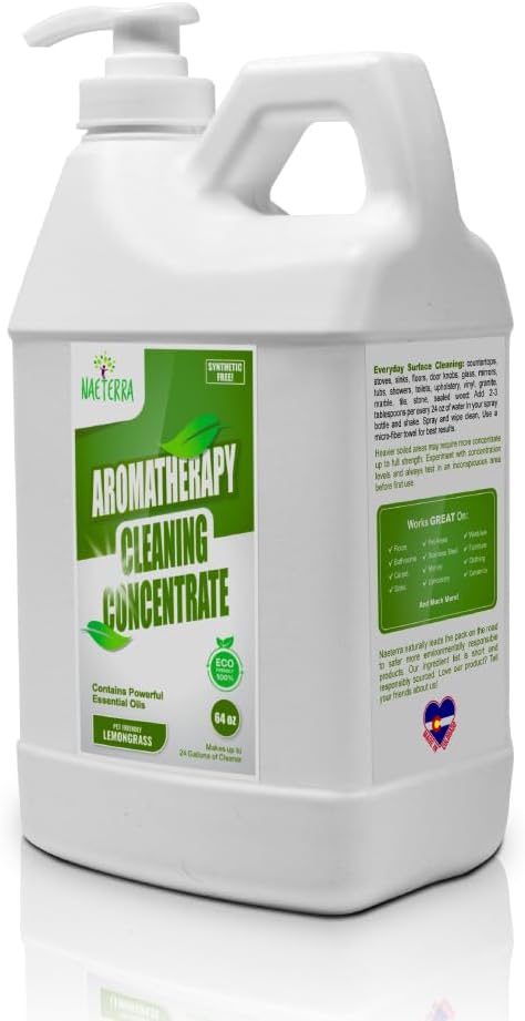 Naeterra Lemongrass Aromatherapy Cleaning Concentrate 64 oz - Natural All Purpose Multi Surface Cleaner - Plant Based Essential Oil Formula for Floors Glass &amp Granite - Pet Safe - Makes 24 Gallons