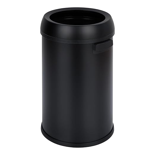 GarveeHome 17 gal/65 L Open Top Trash Can Stainless Steel Rubbish Bin Commercial Grade Waste Container Round Garbage Can for Outdoor Home Office Restaurant Black