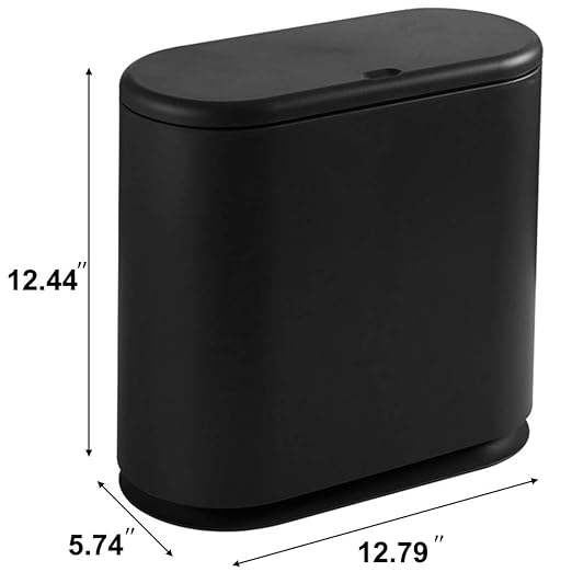 Sooyee 10 Liter Rectangular Plastic Trash Can Wastebasket with Press Type Lid2.4 Gallon Garbage Container Bin for BathroomPowder RoomBedroomKitchenCraft RoomOffice (Black)